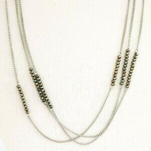Sophia Multi Strand Layered Necklace 18" Faux Hematite Bead Silver Tone Jewelry